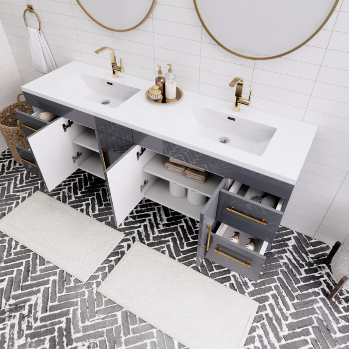 Latitude Run® 72'' Wall Mounted Double Bathroom Vanity with Plastic